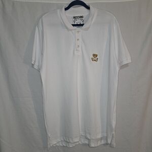 Moschino Couture Embroidered Teddy Bear White Polo Shirt for Men Medium NWT